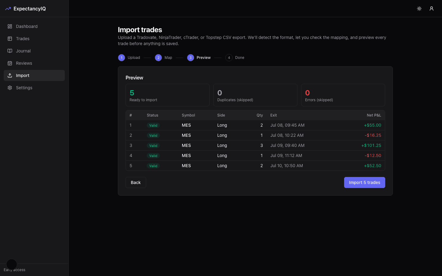 Import wizard preview step